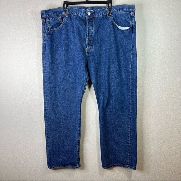 Levis Mens 501 Straight Jeans Medium Wash Denim‎ Pocket 100% Cotton Blue 46x30